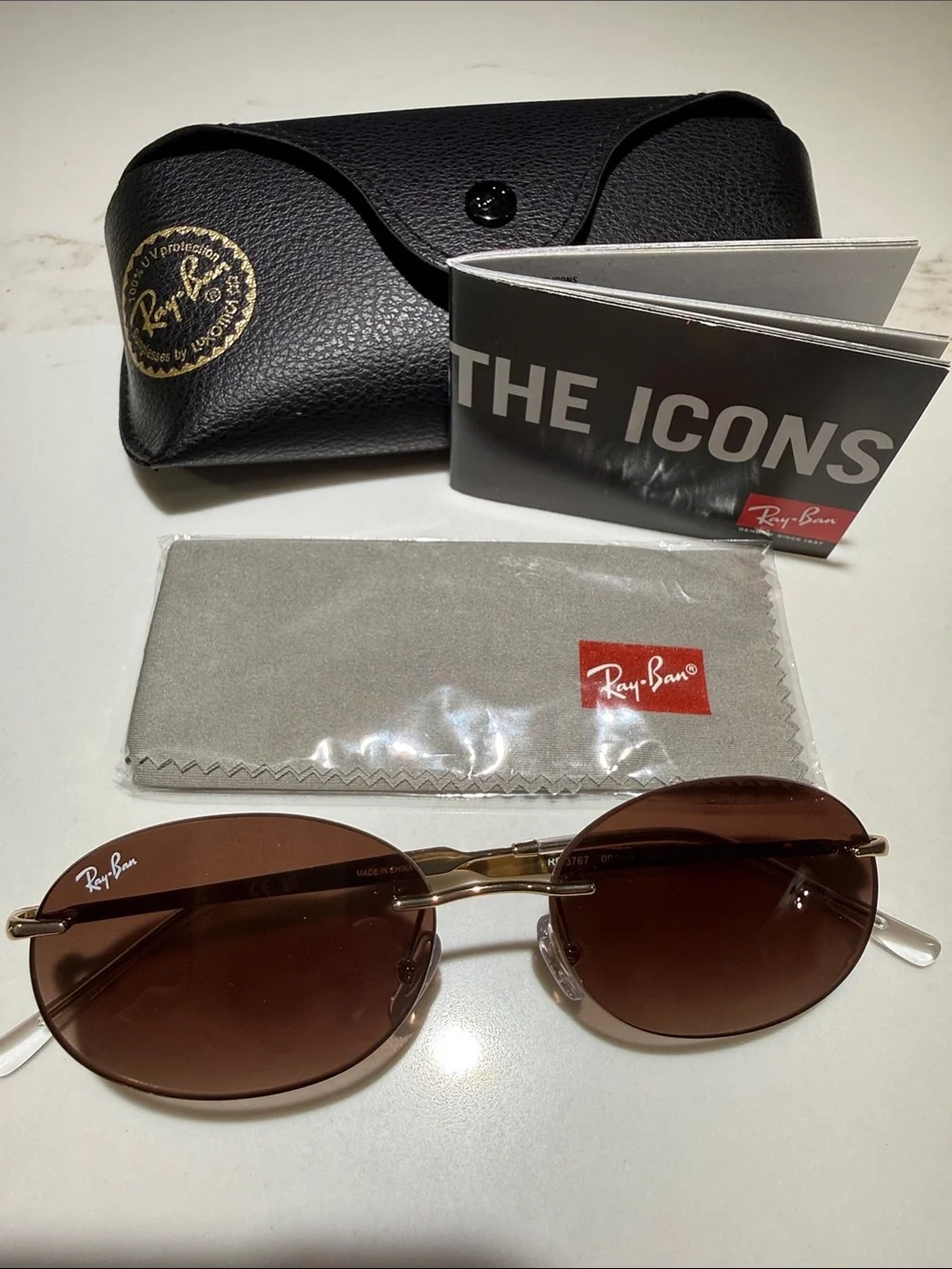 RAYBAN Artista Gradient Brown Rimless Sunglasses, Gold Accent